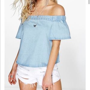 Boohoo Off the Shoulder Denim Shirt